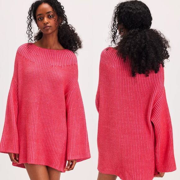 FREE PEOPLE Charlotte Blossom Glow Combo Pink Tunic Top Size Medium - Picture 1 of 5